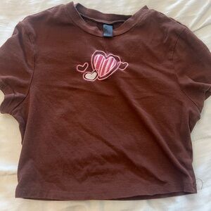 SHEIN Brown Crop Top with Heart Design